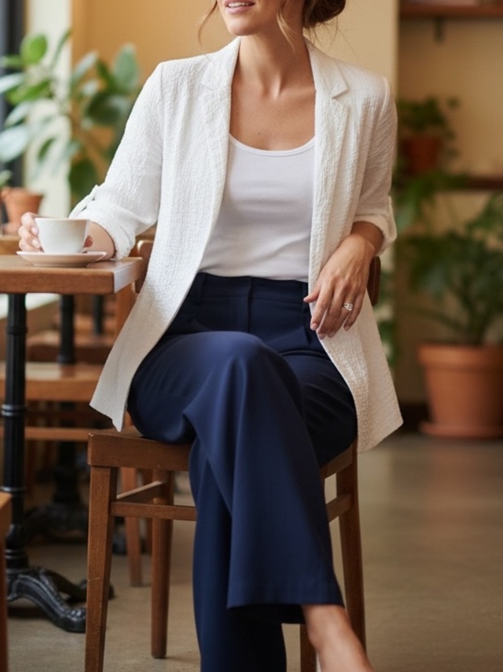 Philosophy White Textured Blazer for Women